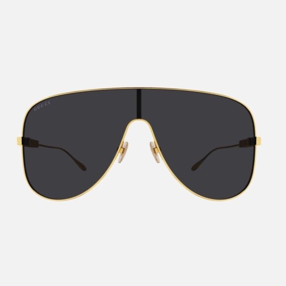 NEW GUCCI SHIELD SUNGLASSES, GUCCI GOLD GRAY MASK SUNGLASSES GUCCI - Picture 1 of 4